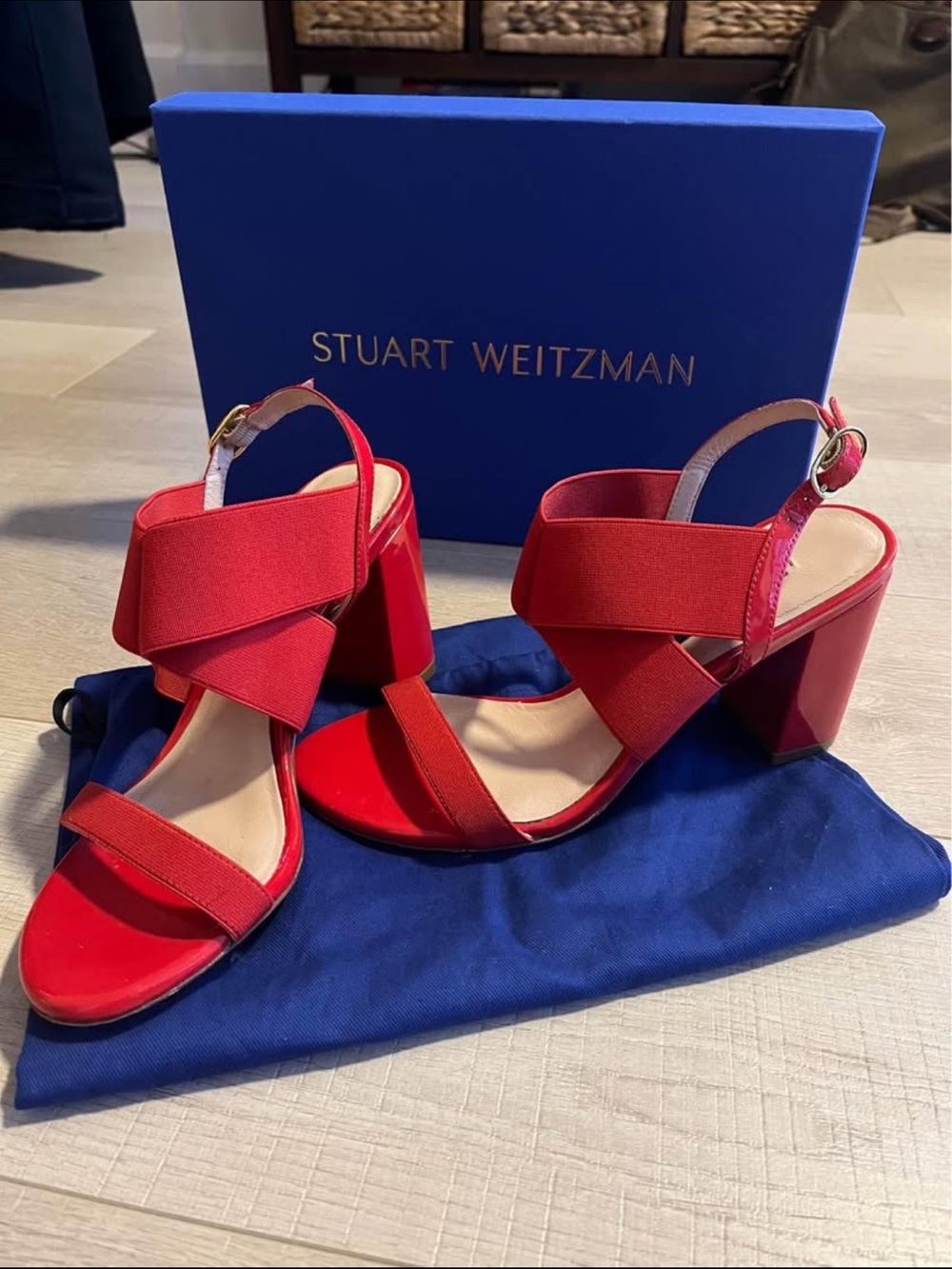 Stuart Weitzman Alana Bloc Red Heeled Sandals – Size 5